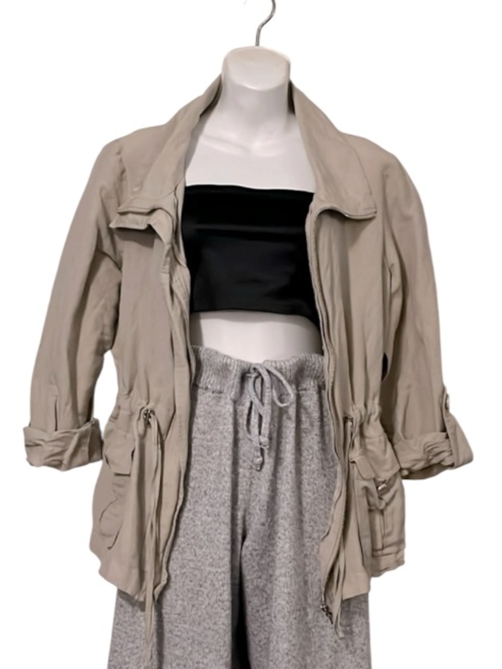 Darjoni Womens Linen Blend Beige Lightweight Cargo Utility Technical Jacket M